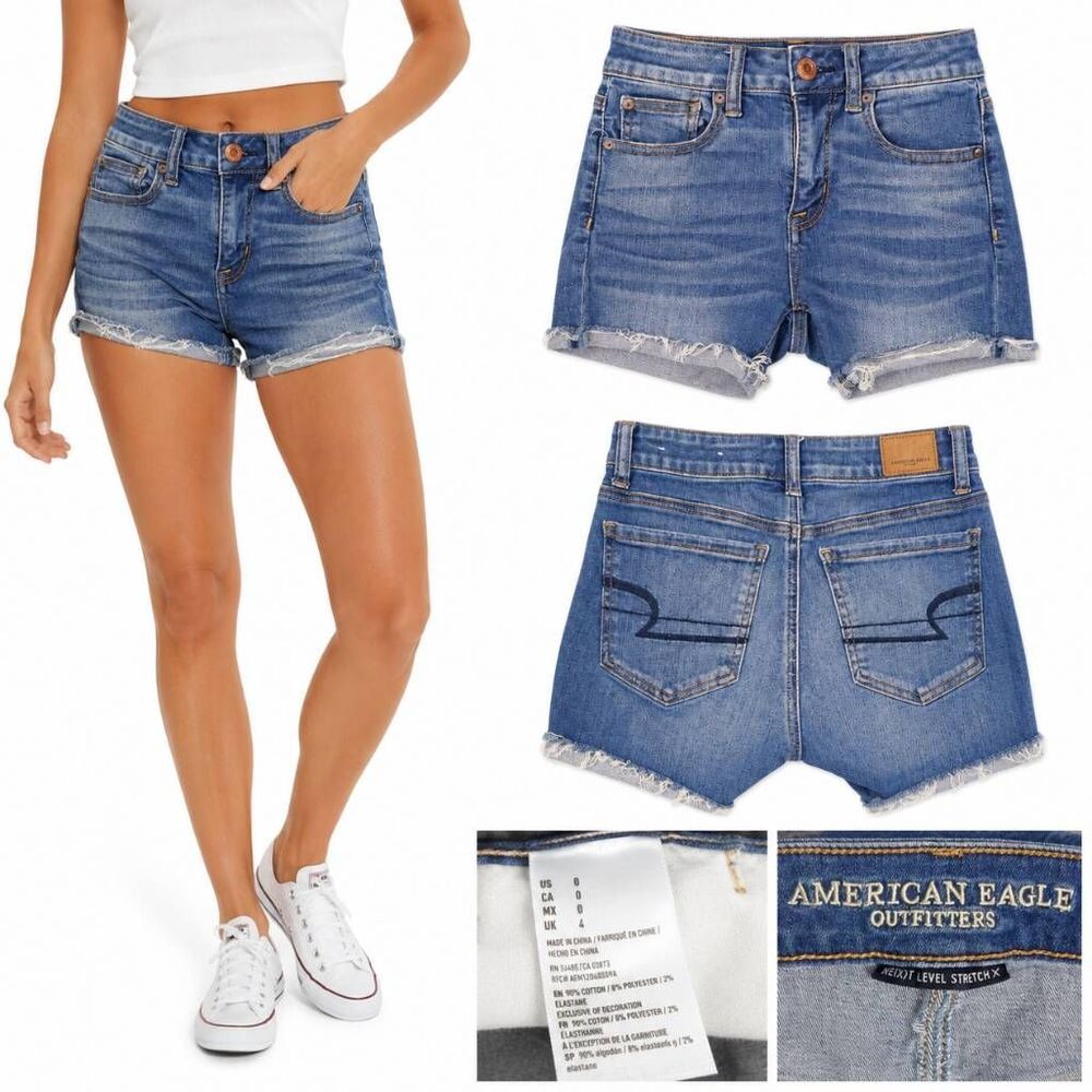 American Eagle Next Level Stretch Denim Shorts Women’s Size 0 Distressed Cuffed